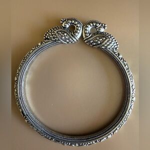 Peacock silver oxidized single bangle